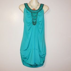 Maurices Top 2X Turquoise Beaded Liquid Knit  E415